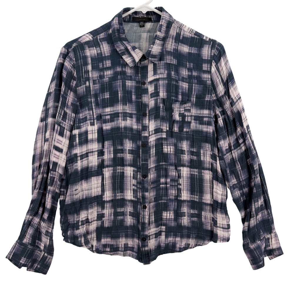 Joe's Shirt Womens Medium Blue Purple Plaid Button Front Long Sleeve Viscose